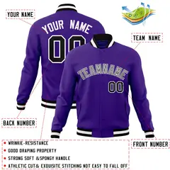 Purple Gray-White Full-Snap Varsity Letterman Jacket 4