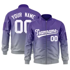 Purple Gray-White Gradient Varsity Letterman Bomber Jacket 1