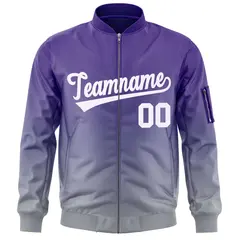 Purple Gray-White Gradient Varsity Letterman Bomber Jacket 3
