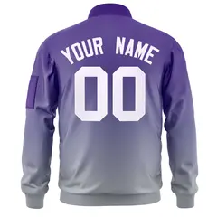Purple Gray-White Gradient Varsity Letterman Bomber Jacket 4