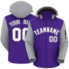 Purple Gray-White Raglan Sleeve Waterproof Jacket
