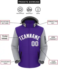 Purple Gray-White Raglan Sleeve Waterproof Jacket 2