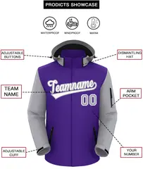 Purple Gray-White Raglan Sleeve Waterproof Jacket 2
