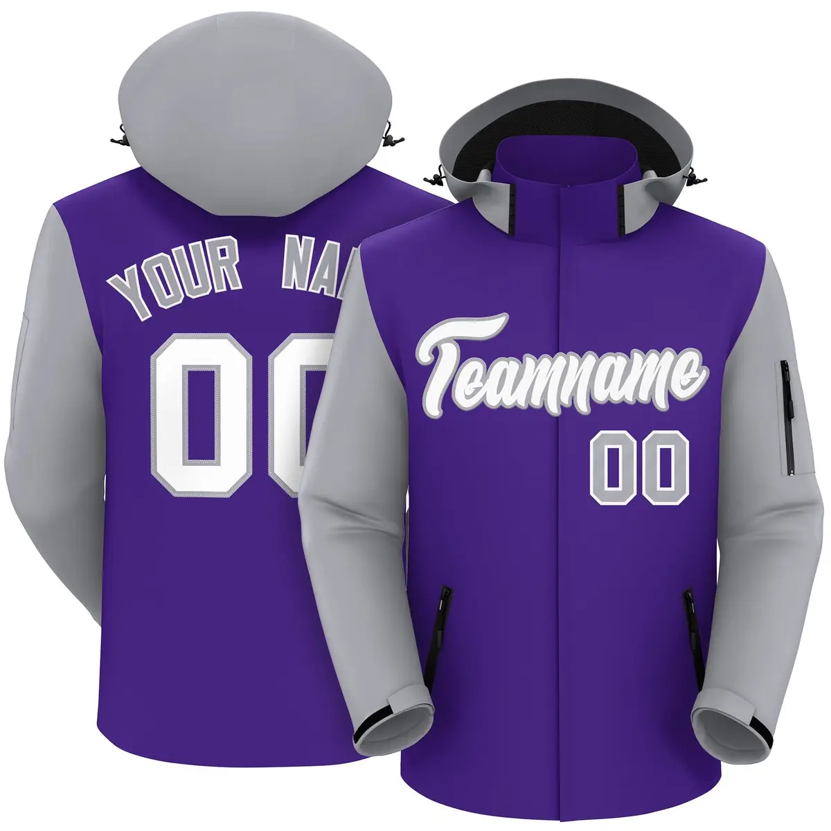 Purple Gray-White Raglan Sleeve Waterproof Jacket