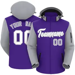 Purple Gray-White Raglan Sleeve Waterproof Jacket