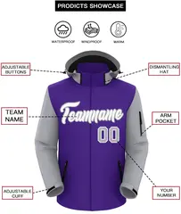Purple Gray-White Raglan Sleeve Waterproof Jacket 2
