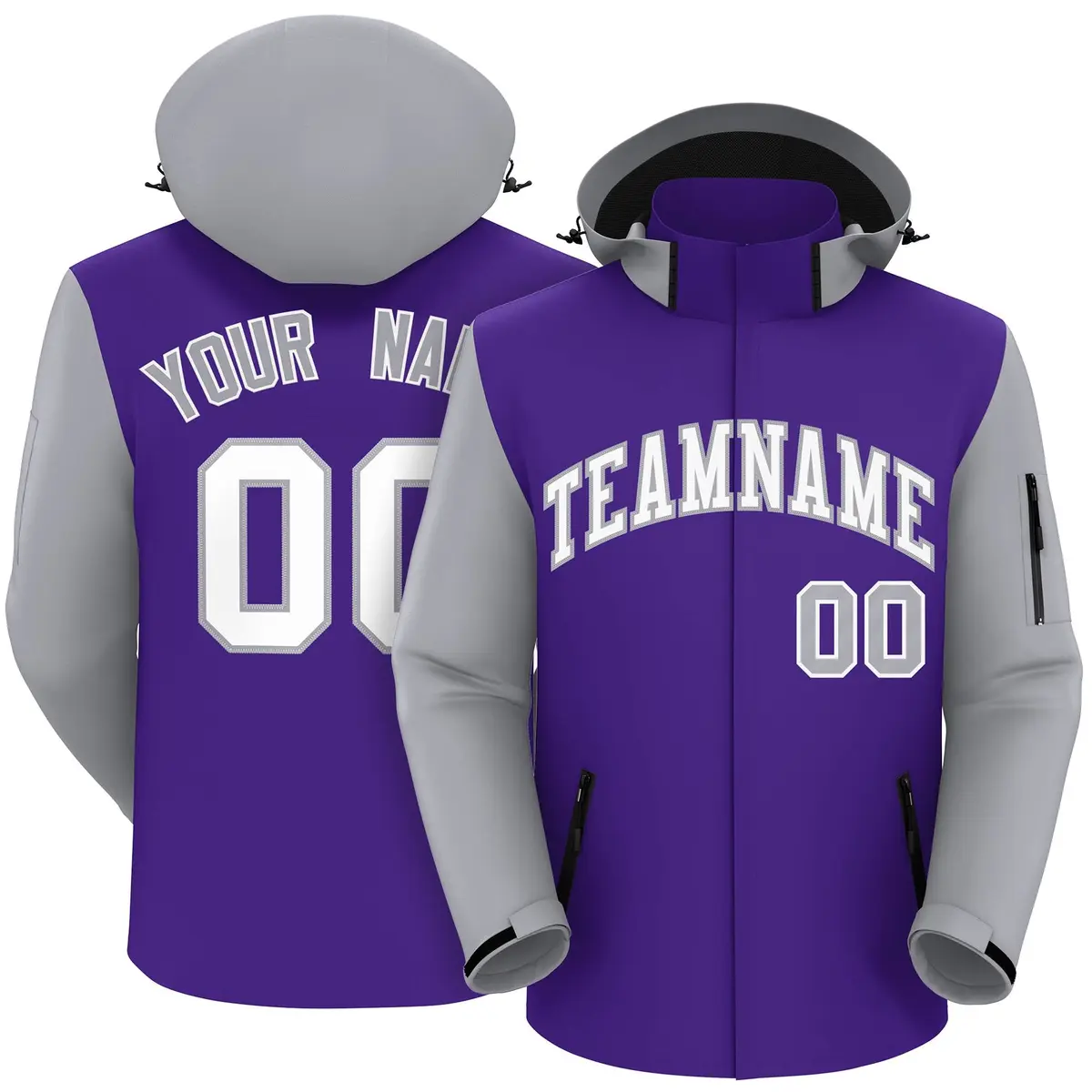 Purple Gray-White Raglan Sleeve Waterproof Jacket
