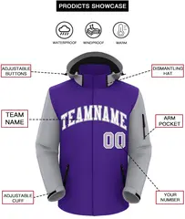 Purple Gray-White Raglan Sleeve Waterproof Jacket 2