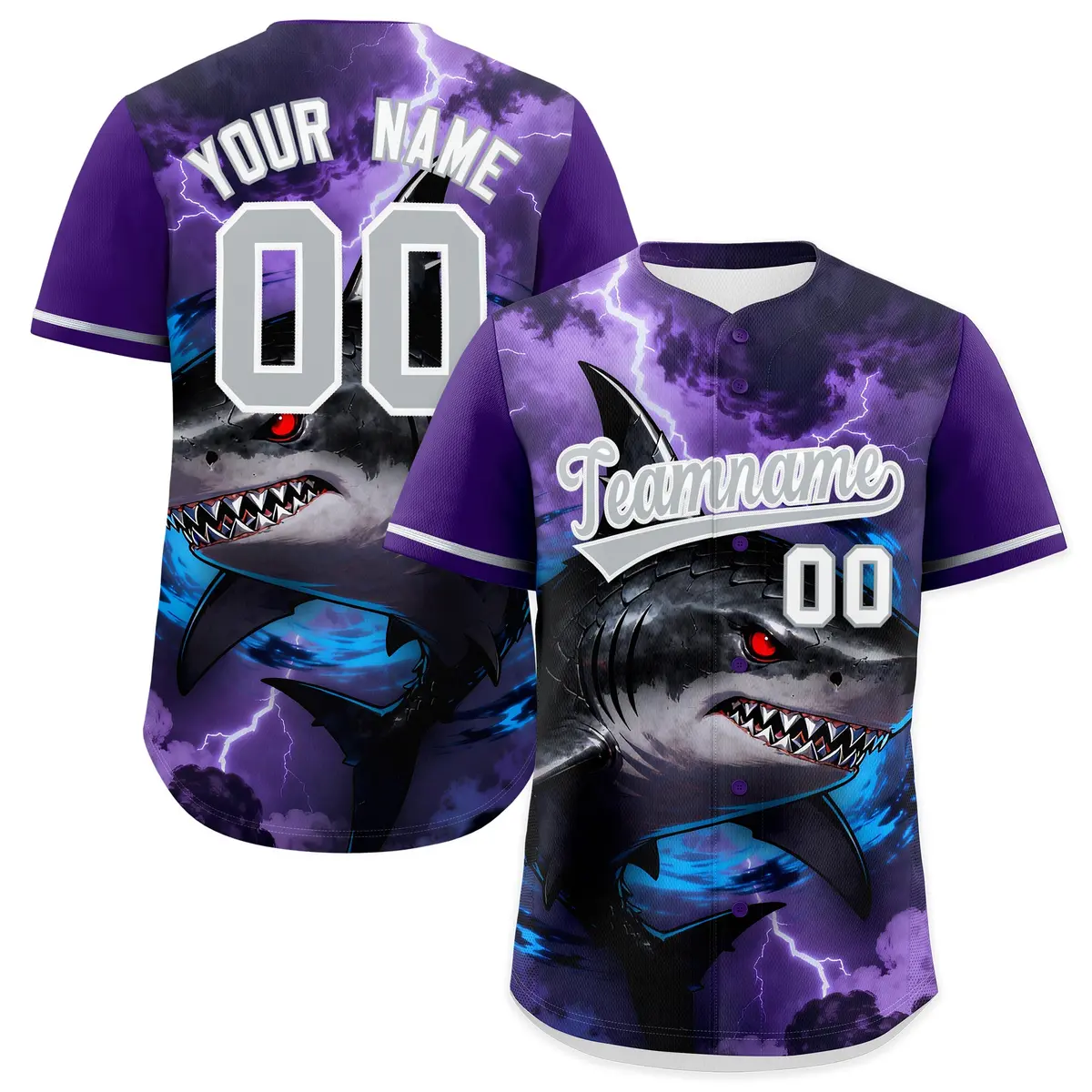 Purple Gray White Shark Graffiti Baseball Jersey