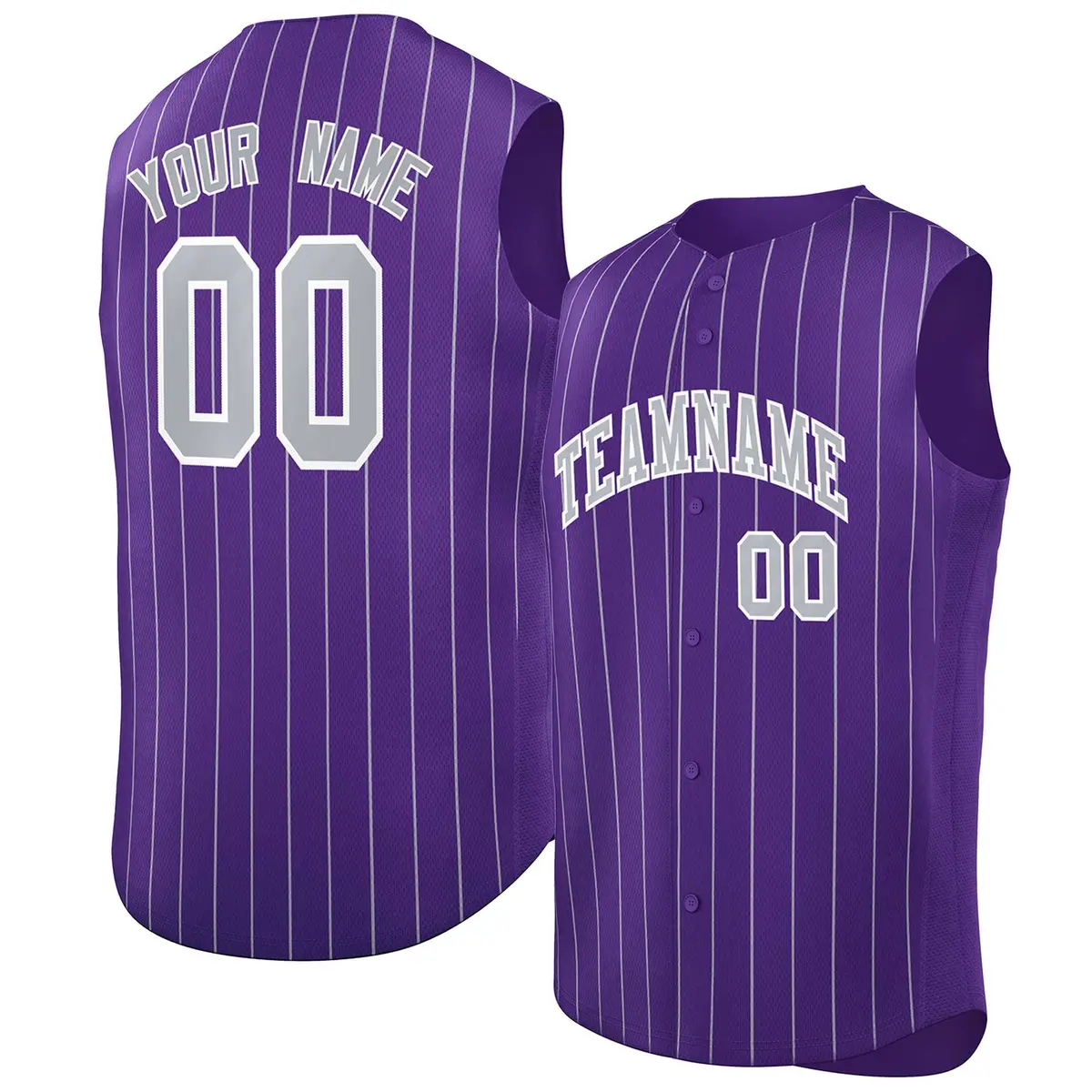 Purple Gray-White Sleeveless Striped Fashion Baseball Jersey