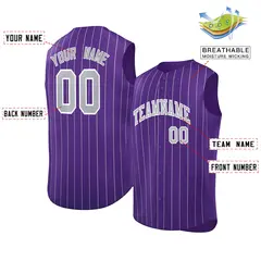 Purple Gray-White Sleeveless Striped Fashion Baseball Jersey 2
