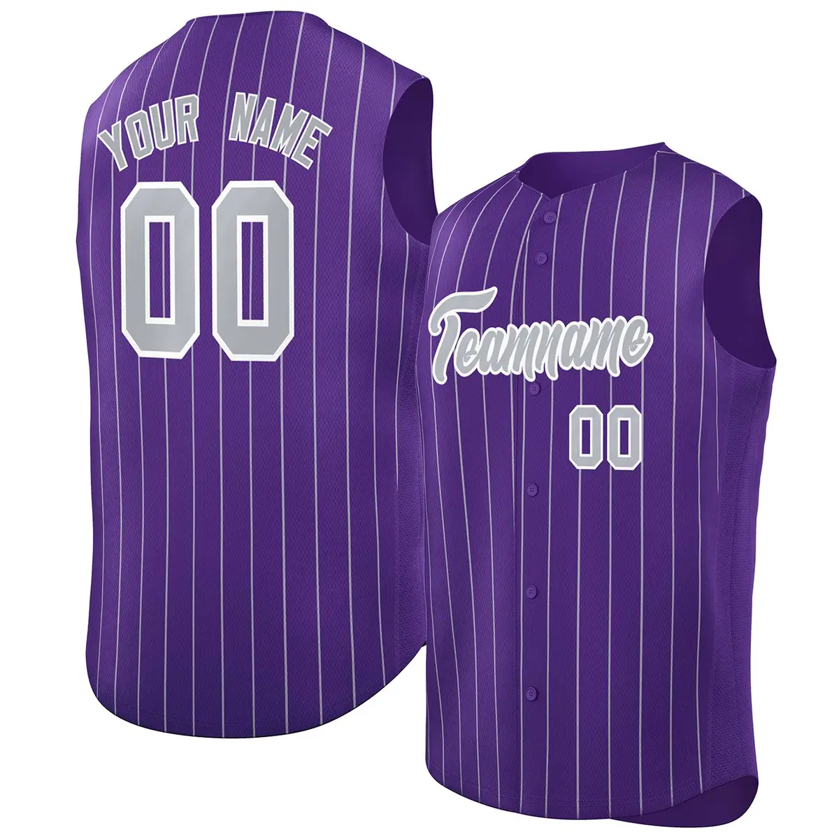 Purple Gray-White Sleeveless Striped Fashion Baseball Jersey
