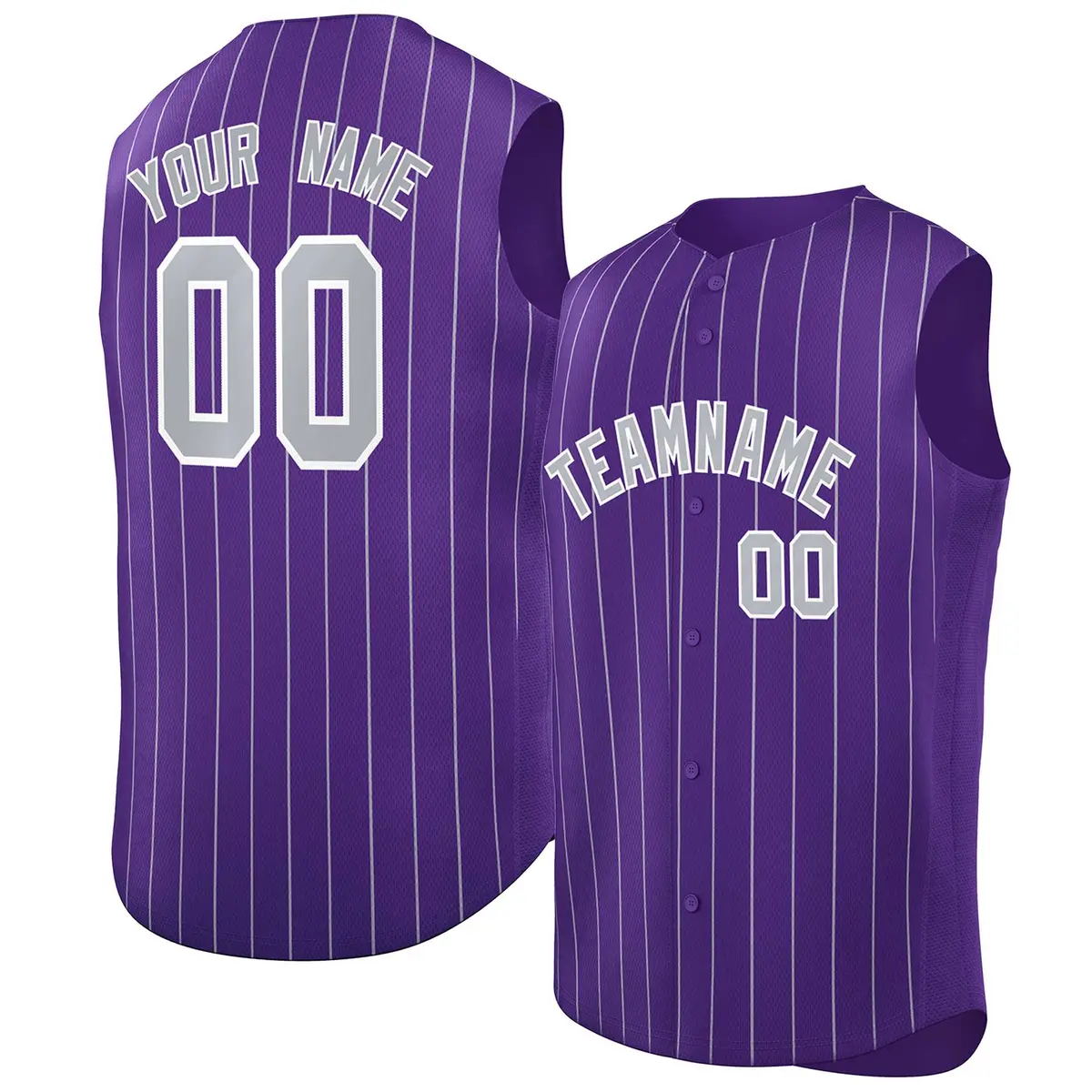 Purple Gray-White Sleeveless Striped Fashion Baseball Jersey