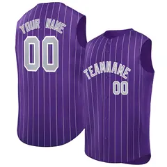 Purple Gray-White Sleeveless Striped Fashion Baseball Jersey 1