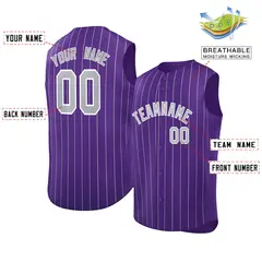 Purple Gray-White Sleeveless Striped Fashion Baseball Jersey 2