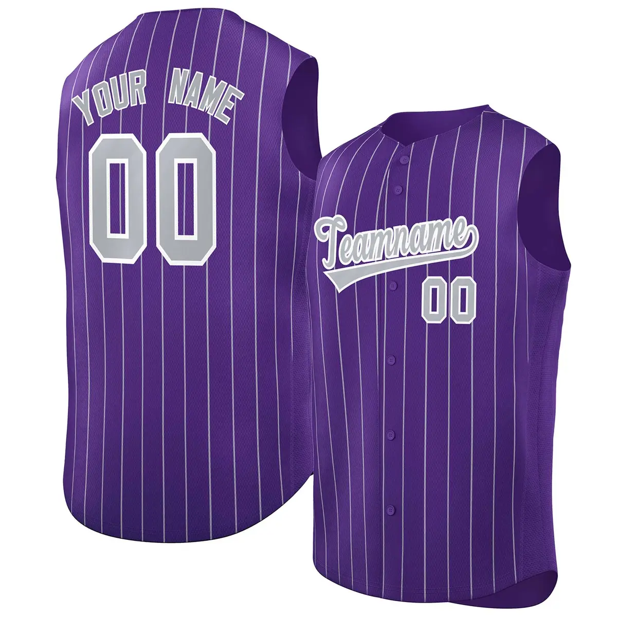 Purple Gray-White Sleeveless Striped Fashion Baseball Jersey
