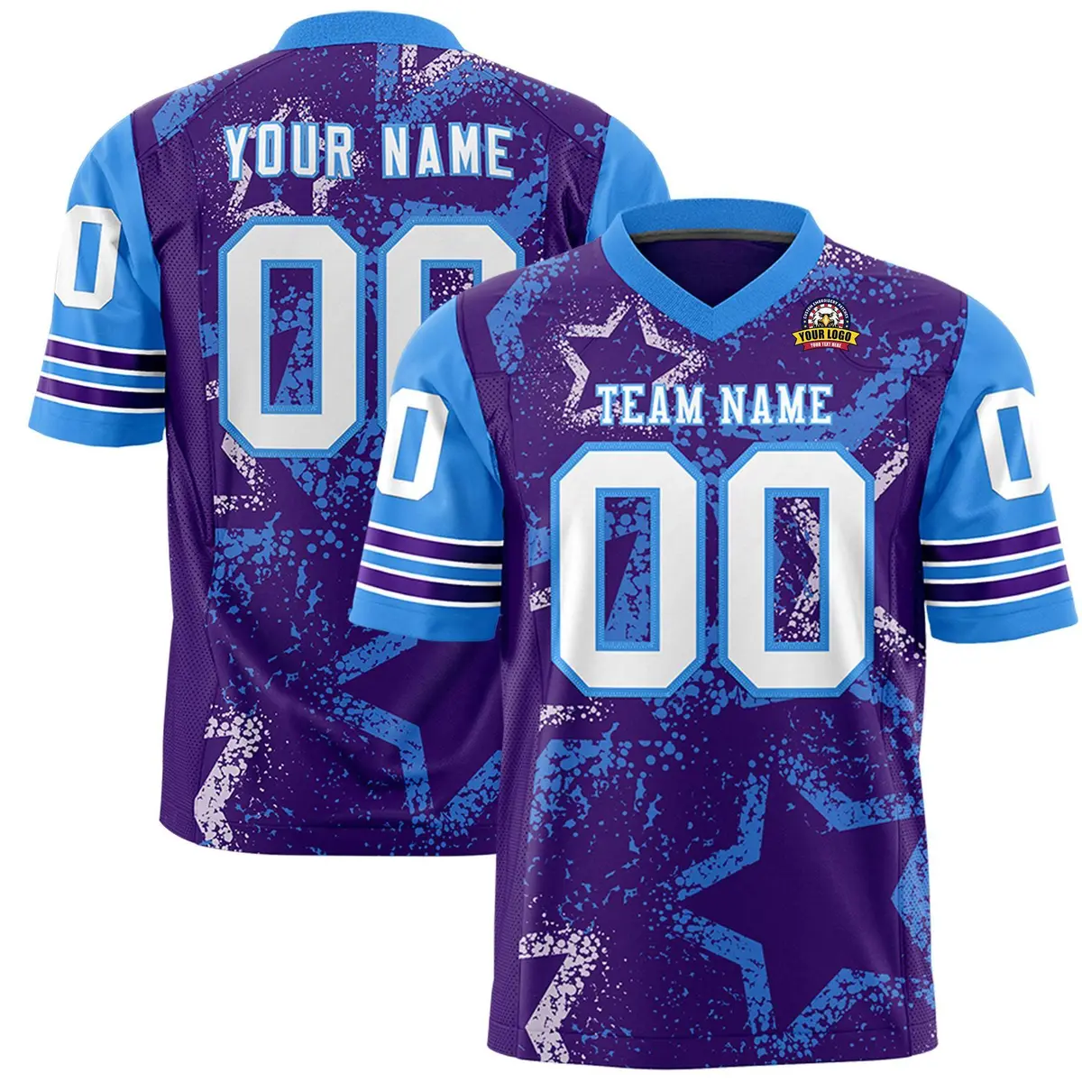 Purple Gray-White Star Pattern Authentic Football Jersey