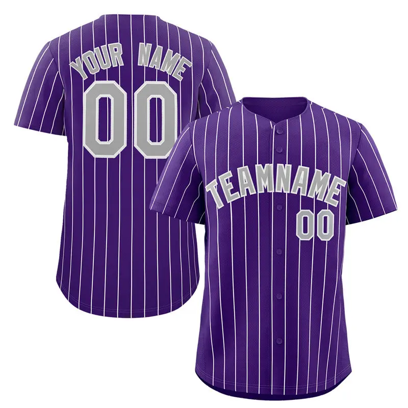 Purple Gray-White Stripe Authentic Fashion Baseball Jersey