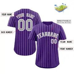 Purple Gray-White Stripe Authentic Fashion Baseball Jersey 2