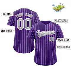 Purple Gray-White Stripe Authentic Fashion Baseball Jersey 2