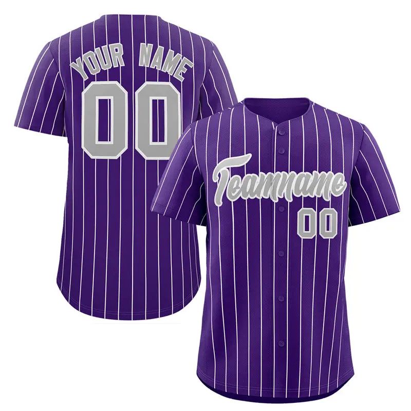 Purple Gray-White Stripe Authentic Fashion Baseball Jersey