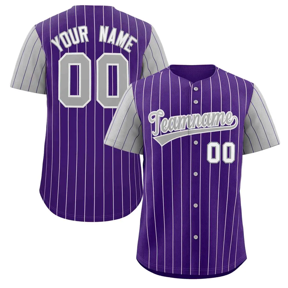 Purple Gray-White Stripe Raglan Baseball Jersey