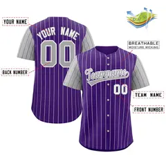 Purple Gray-White Stripe Raglan Baseball Jersey 2