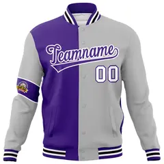 Purple Gray White Two Tone Split Letterman Full-Snap Jacket 5