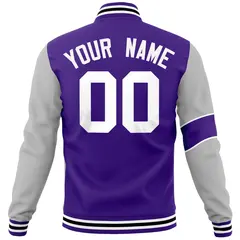 Purple Gray White Two Tone Split Letterman Full-Snap Jacket 6