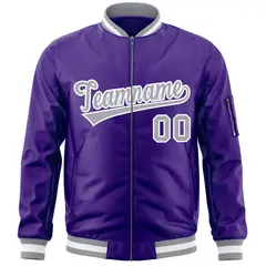 Purple Gray-White Varsity Full-Zip Letterman Bomber Jacket 3