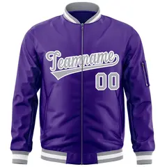 Purple Gray-White Varsity Full-Zip Letterman Bomber Jacket 3
