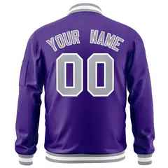 Purple Gray-White Varsity Full-Zip Letterman Bomber Jacket 4