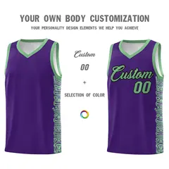 Purple Green Indians Pattern Basketball Jersey 3