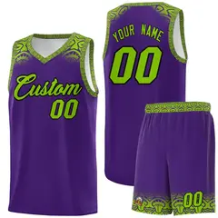 Purple Green Indians Print Basketball Uniform Jersey 1