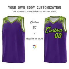 Purple Green Indians Print Basketball Uniform Jersey 3