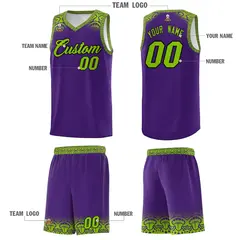 Purple Green Indians Print Basketball Uniform Jersey 5