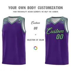 Purple Green Indians Print Basketball Uniform Jersey 3