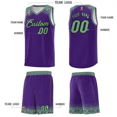 Purple Green Indians Print Basketball Uniform Jersey 5