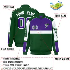 Purple Green Raglan Sleeves Varsity Letterman Jacket 2