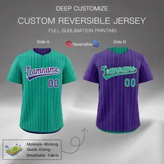 Purple Green Reversible Stripe Baseball Jersey 2