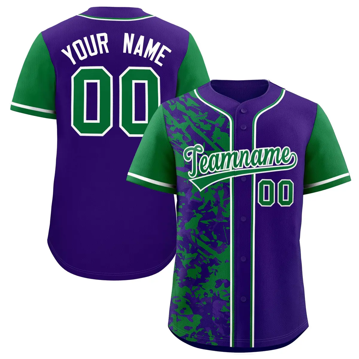 Purple Green Split Graffiti Raglan Sleeve Baseball Jersey