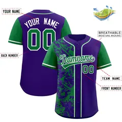 Purple Green Split Graffiti Raglan Sleeve Baseball Jersey 2