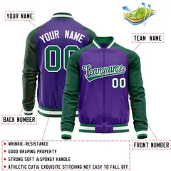 Purple Green Varsity Full-Zip Raglan Letterman Baseball Jacket 4