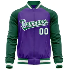 Purple Green Varsity Full-Zip Raglan Letterman Baseball Jacket 5