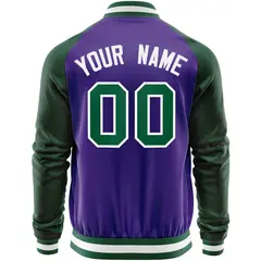Purple Green Varsity Full-Zip Raglan Letterman Baseball Jacket 6