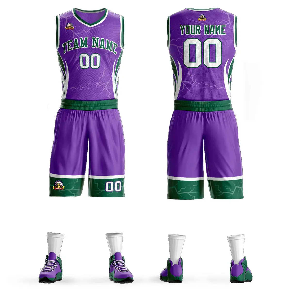 Purple Green White Graffiti Lightning Basketball Jersey