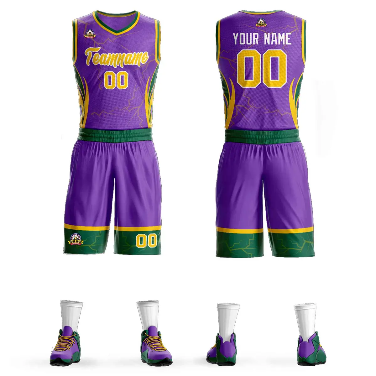 Purple Green White Graffiti Lightning Basketball Jersey