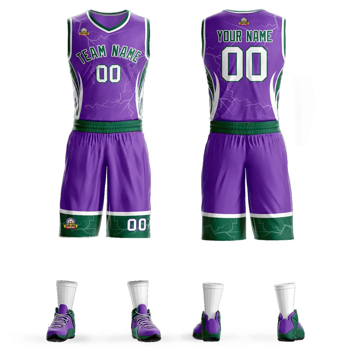 Purple Green White Graffiti Lightning Basketball Jersey