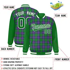 Purple Green-White Plaid Varsity Letterman Baseball Jacket 2