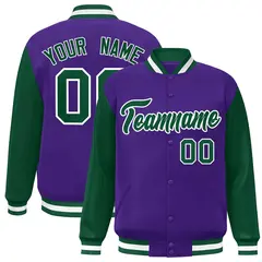 Purple Green-White Raglan Varsity Full-Snap Letterman Jacket 1